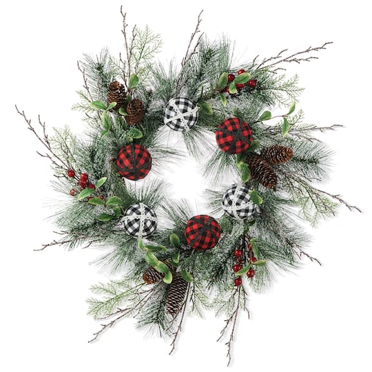 Glitzhome&#xAE; 24&#x22; Frosted Ornament, Berry &#x26; Pinecone Wreath